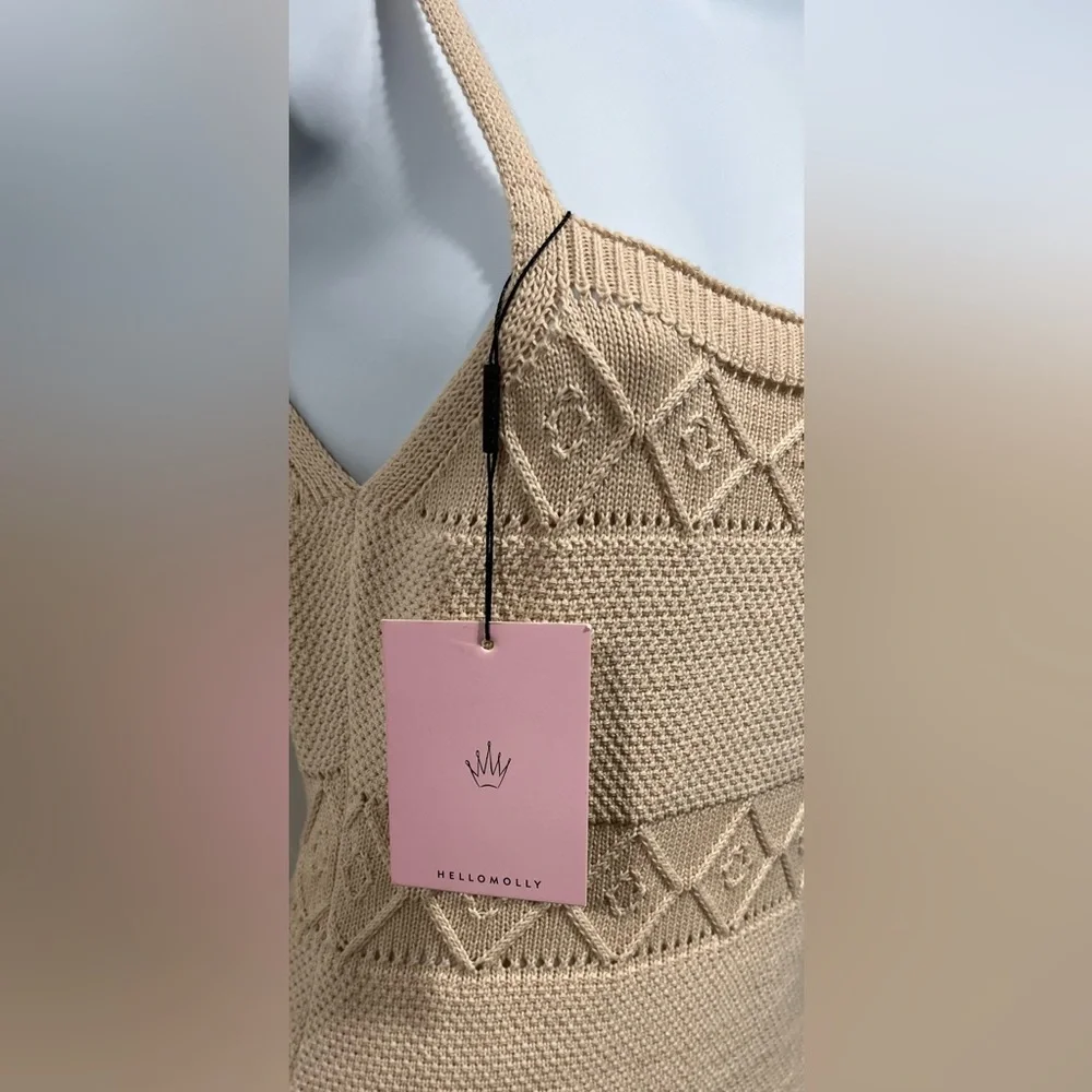 HELLO MOLLY VENUS RETROGRADE KNIT DRESS‎ BEIGE Size 4 New With Tags